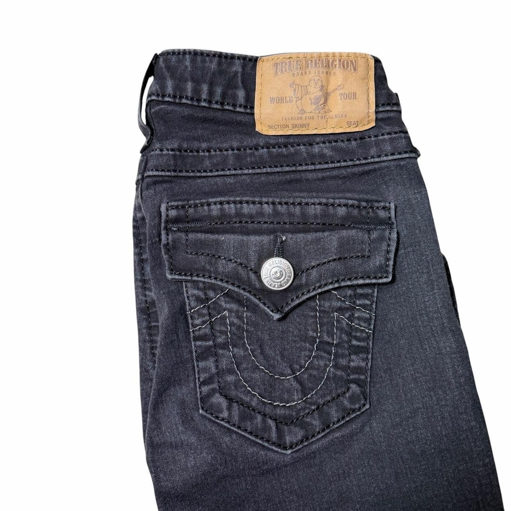True Religion World Tour Skinny Flap Jeans Size 26 Black Gray